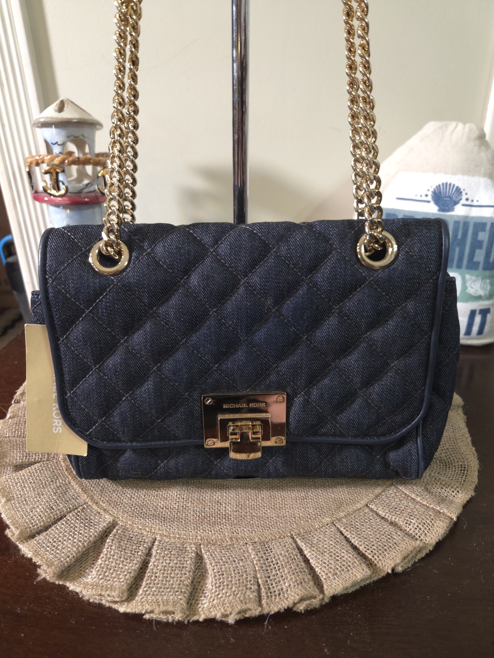NWT Michael Kors Quilted Dark Denim Shoulder Crossbody